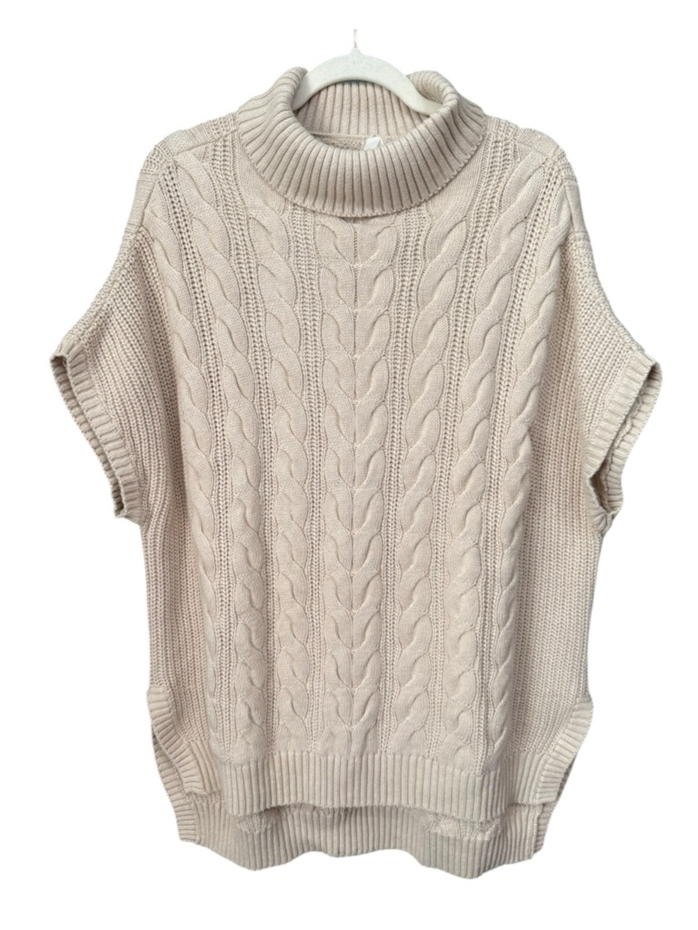 Pact Women’s Cable Knit Poncho Sweater Fisherman Vest Color Sandshell Size M/L - Picture 4 of 9